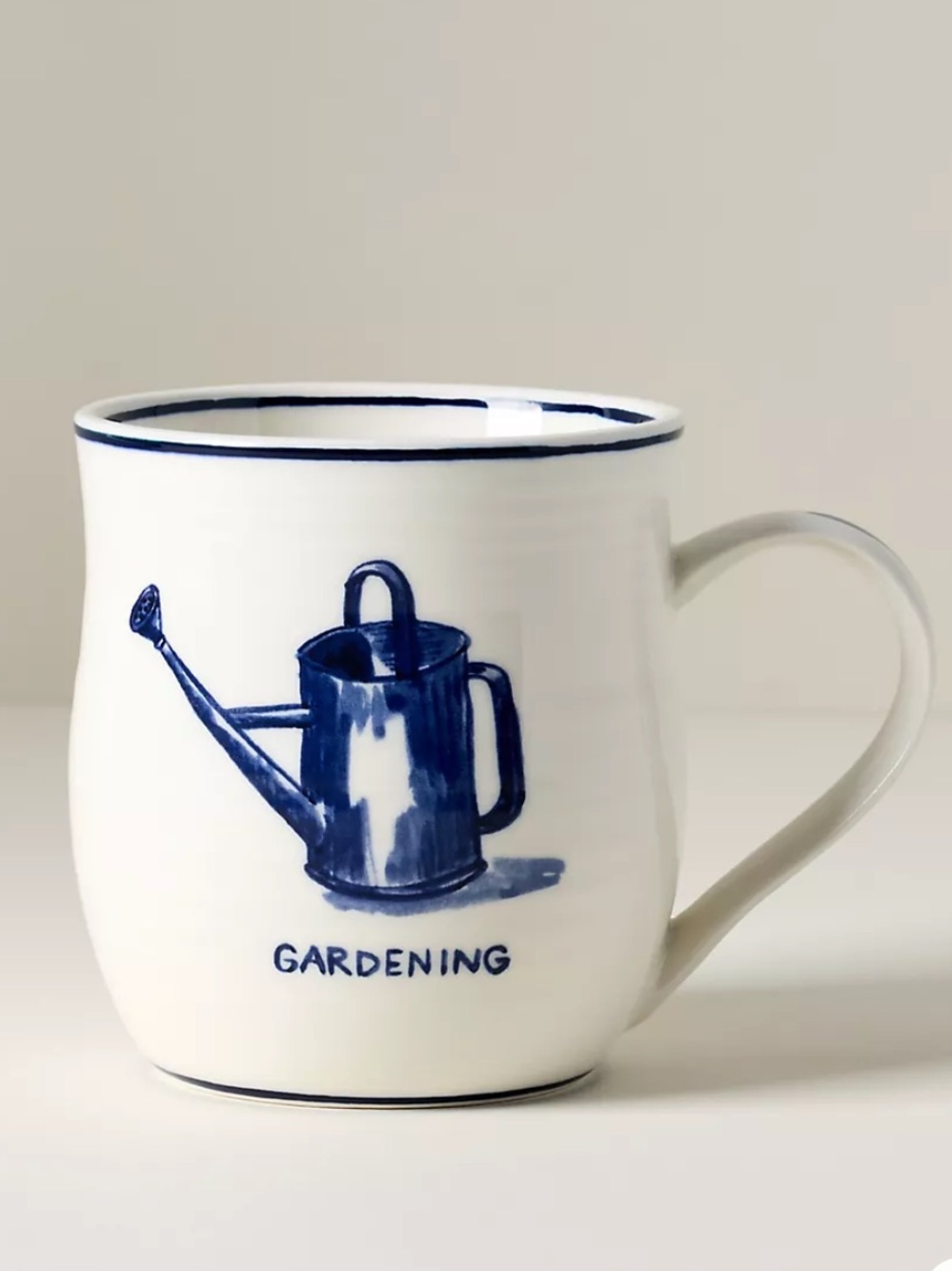 Anthropologie Gardening Stoneware Mug in White and Blue